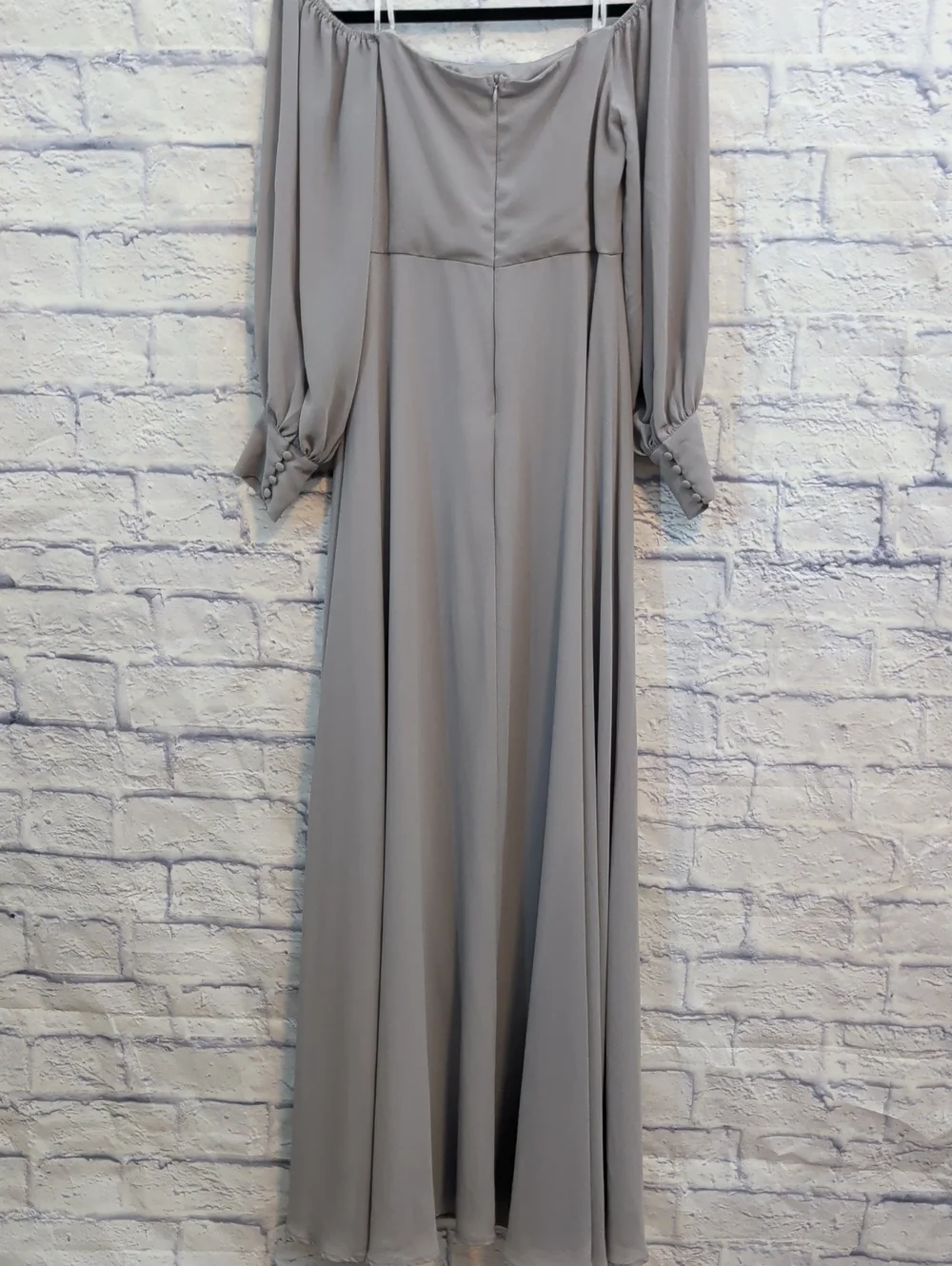 Lulus Off-Shoulder Long Sleeve Soft Grey Maxi Dress - Size Medium - Picture 4 of 6